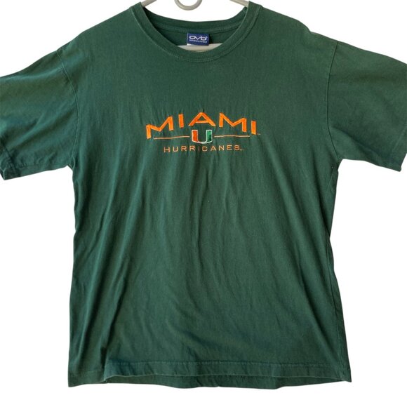 Vintage UM University of Miami Embroidered T Shirt Size M Green Orange Cotton - Picture 1 of 13